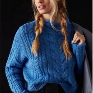Pilcro Cobalt Cable Knit Turtleneck Sweater